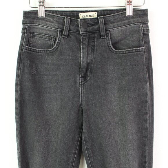 L'agence Highline High Waist Fray Hem Skinny Jeans in Nighttime Destruct Size 25 - Picture 2 of 5